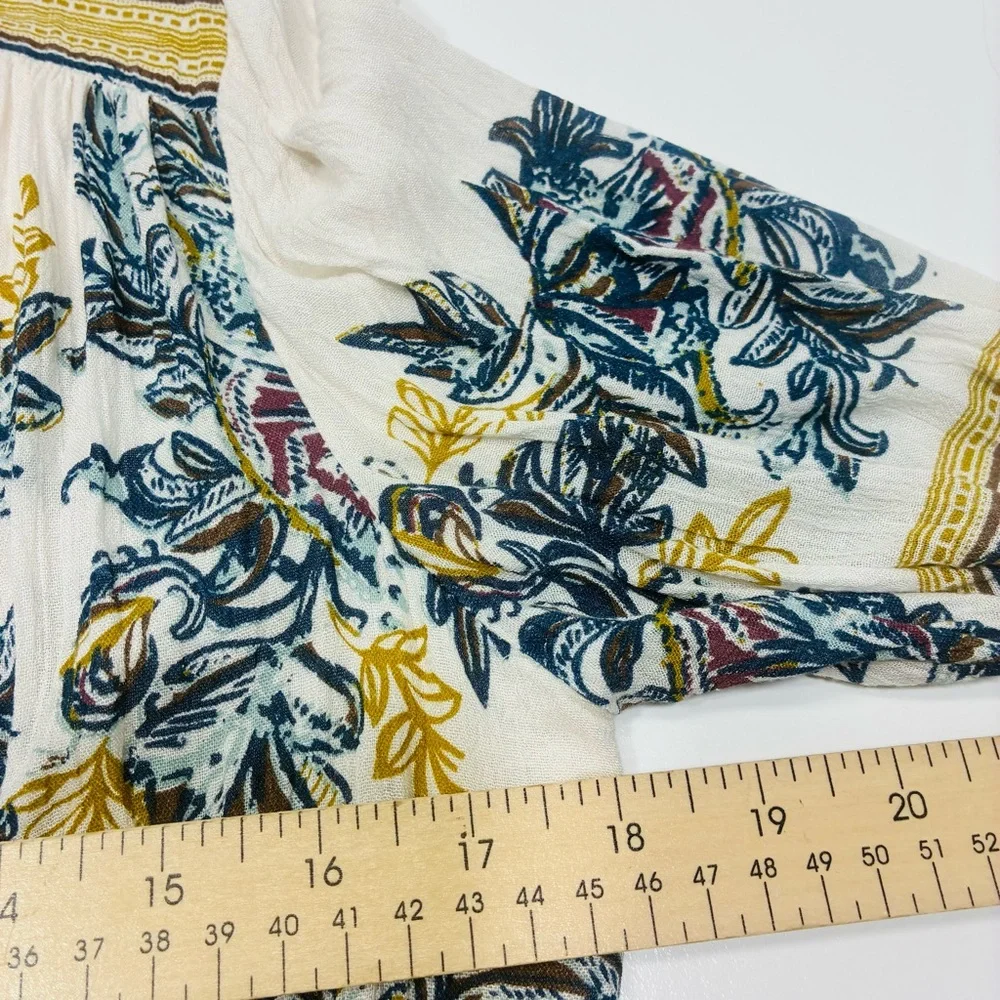 Free People Women Dress Size XS‎ Extra Small Ivory Tan Floral Long Sleeve Tassel